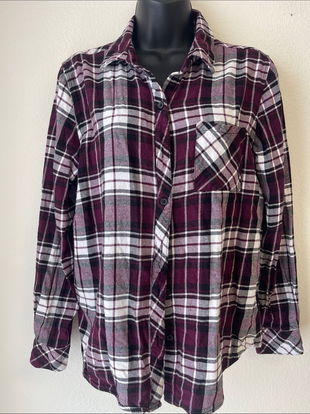 Ambiance Burgundy White Black Plaid Button Down Shirt